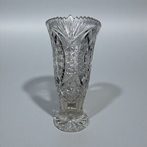 Vtg Lead Crystal Trumpet Footed Vase Soviet Or German Hofbauer Byrdes 10" Heavy